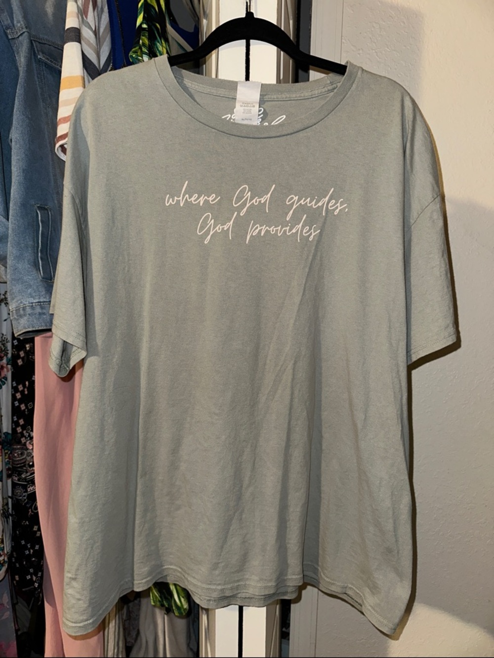 Hanes Sage Green Graphic Tee with White Script